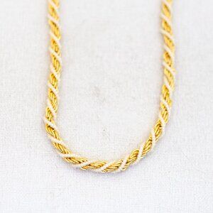 28 inch, Vintage Two Tone Striped White Gold Tone Necklace by Trifari - T25